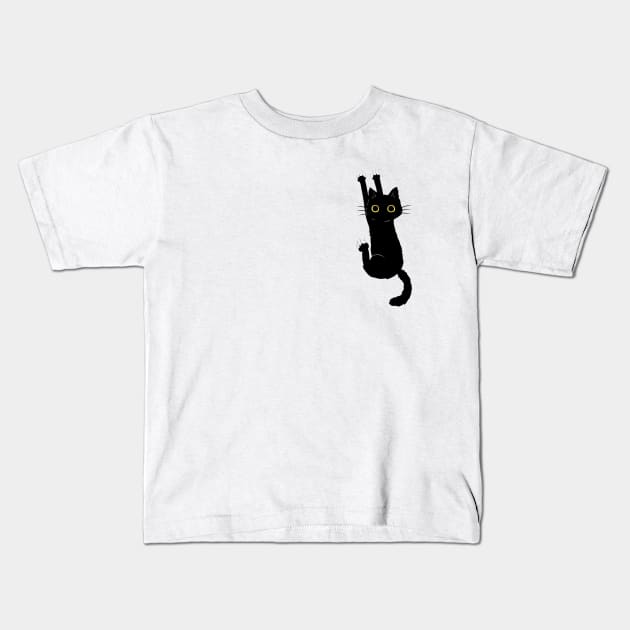 Black Cat Holding On Kids T-Shirt by themadesigns